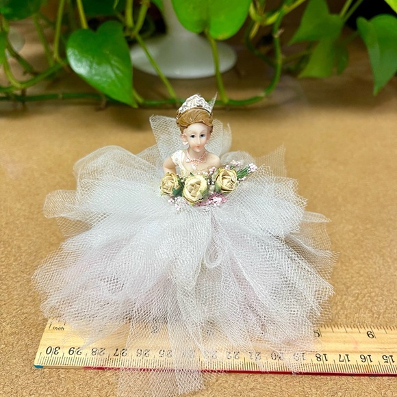 Vintage Wedding Cake Topper 4 inches Off White Tulle Dress Bride - Picture 6 of 13